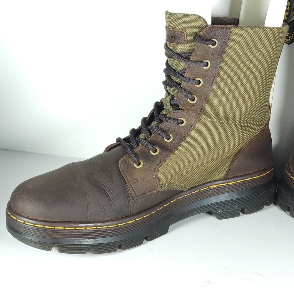 Dr. Martens Combs II Men's US11 Brown Leather Canvas Lace-Up Combat Boots - Picture 6 of 14